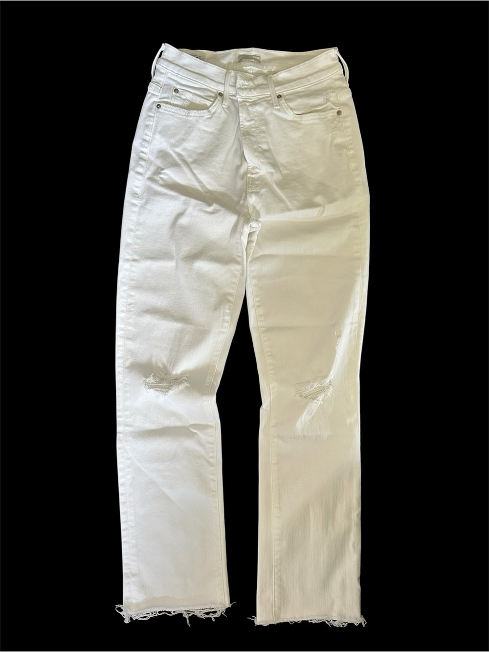 MOTHER White Jean -               High Waisted Ankle Fray with Distressed Knees